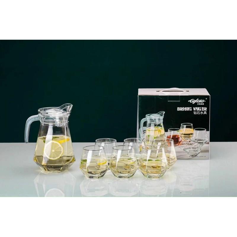 Bộ bình 1,3L tặng kèm 6 cốc, ly thuỷ tinh 340ml cao cấp