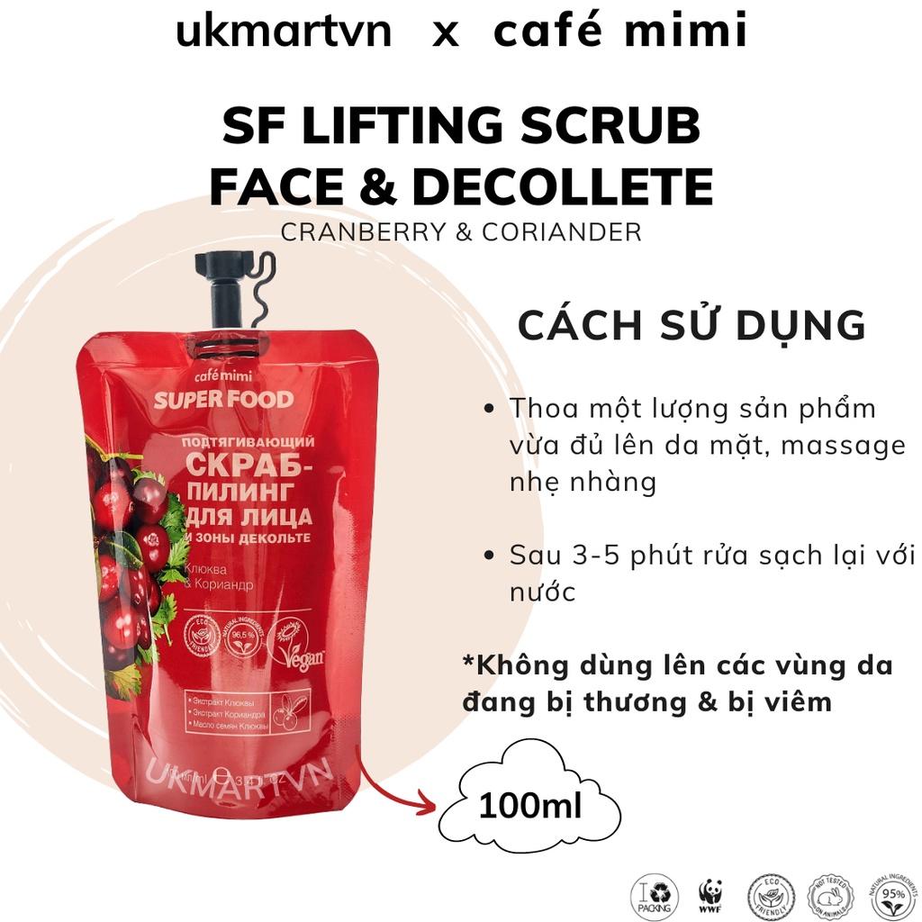 Tẩy Tế Bào Chết CAFÉ MIMI Nâng Cơ cho Da Mặt Và Vùng Ngực Cranberry &amp; Coriander 100ml