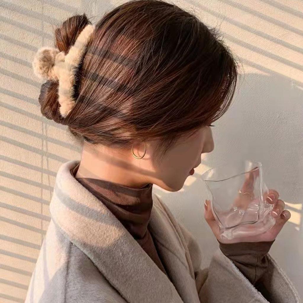 Plush Hair  for Women Hair Claw Large Size Hair Accessories Beige