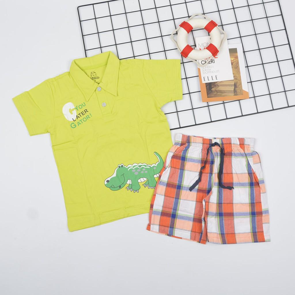 Set Đồ Bé Trai Áo Thun Cotton 100% Quần Kate Lưng Thun Phong Cách Hàn Quốc