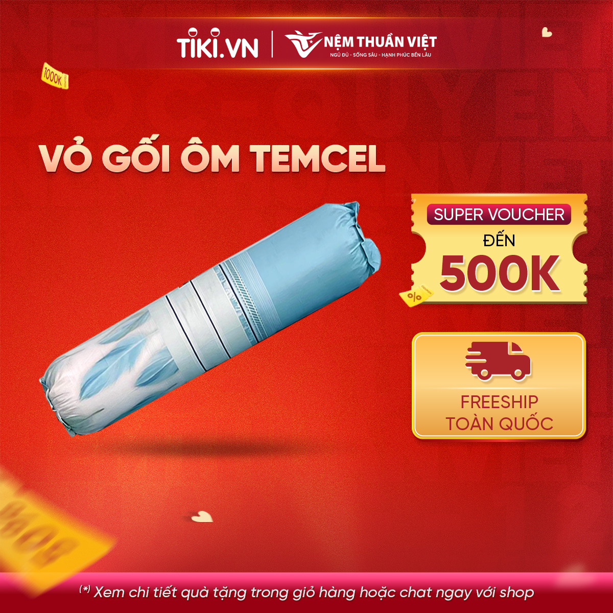 Vỏ Áo Gối Ôm Tencel Thuần Việt Cao Cấp - Kích Thước 35x100cm - Mẫu Ngẫu Nhiên