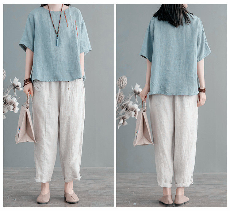 Aó đũi nữ tay lỡ kín đáo 3 màu thanh lịch full size 40-65kg Thời trang trung niên nữ Haint Boutique ALE19