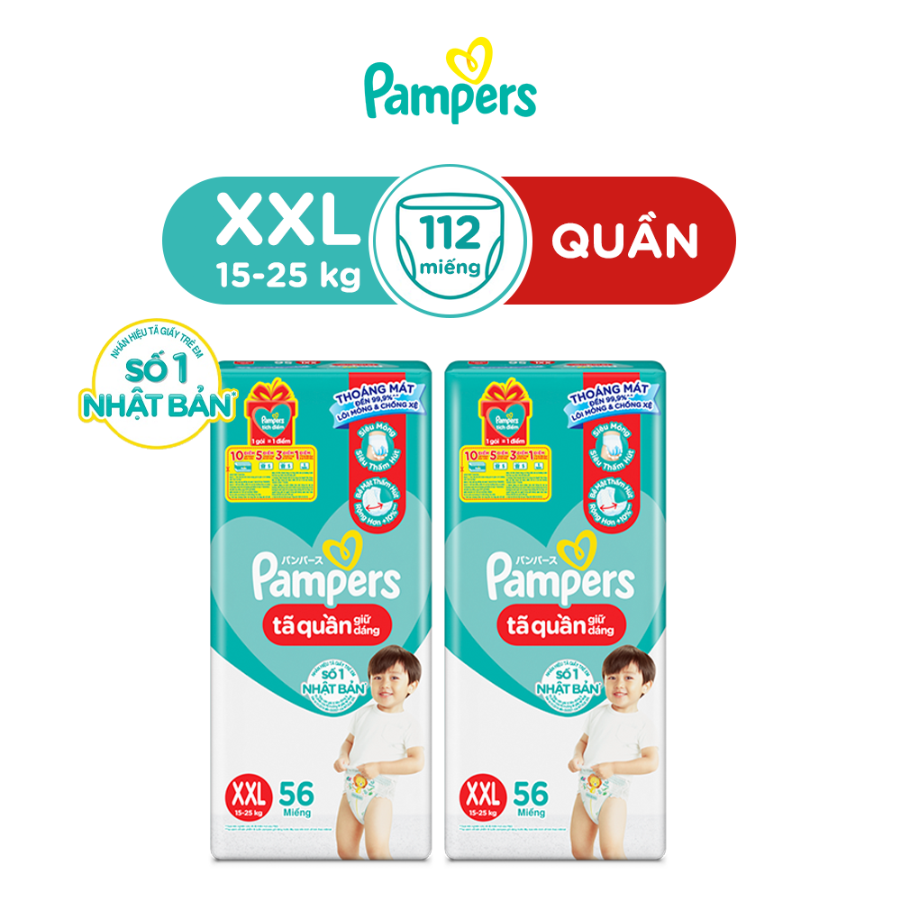 Combo 2 Gói Tã/Bỉm Quần PAMPERS Giữ Dáng Mới Gói Cực Đại M74/L68/XL62/XXL56 x2