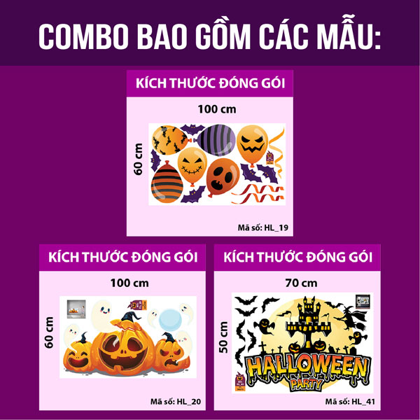 Decal trang trí Halloween 2020 combo bong bóng ma quái