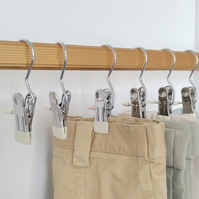 Set 10 Móc Kẹp Treo Quần Áo, Móc Kẹp Đa Năng Chất Liệu Thép Không Gỉ Tiết Kiệm Diện Tích - Giao màu ngẫu nhiên