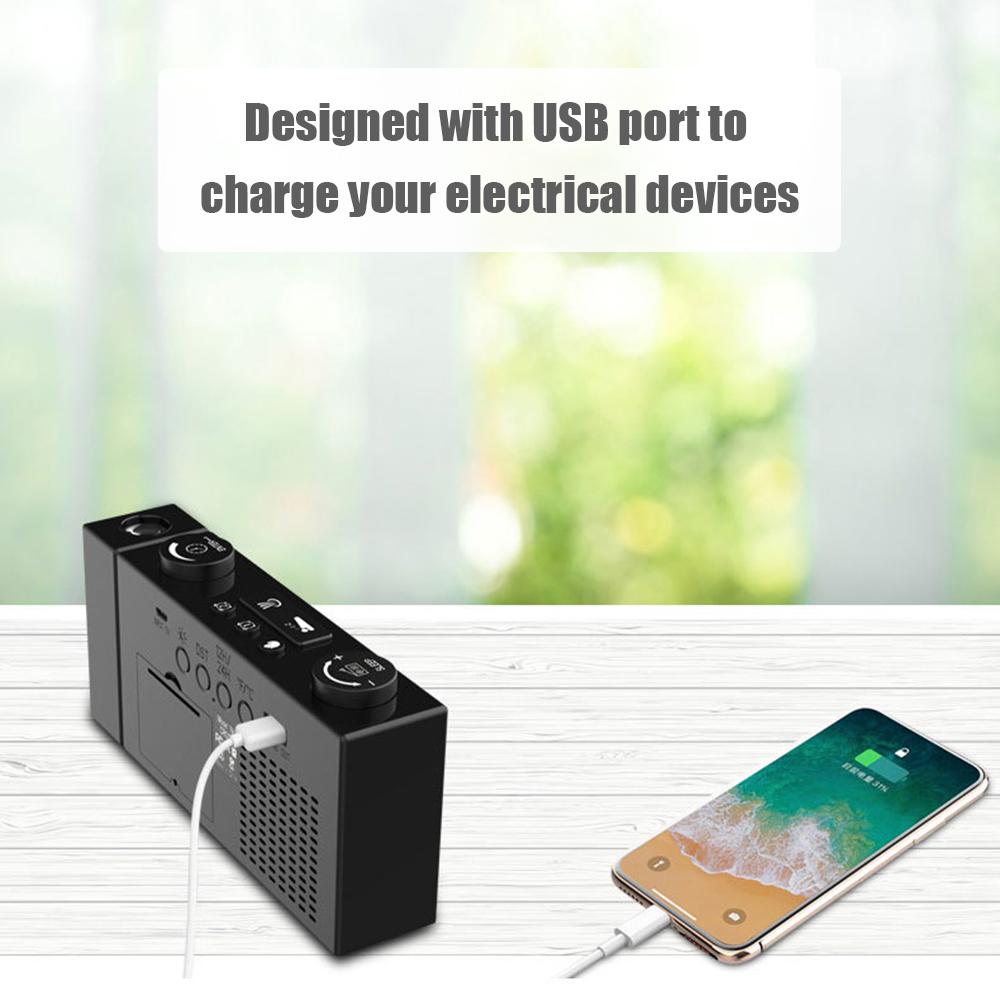 Đồng hồ báo thức có đài FM -màn hình LED 6inch- có máy chiếu xoay 180 độ báo động kép- chữ số trắng