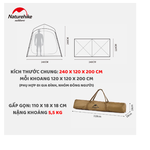 Lều tắm 2 khoang khô – ướt NatureHike NH22ZP006