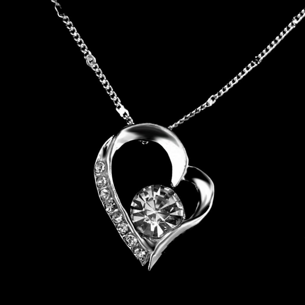 Fashion Rhinestone Heart Pendant & Clear Crystal Diamante Silver Necklace