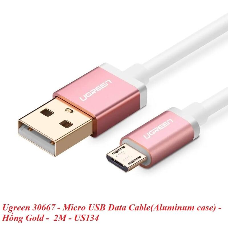 Ugreen UG30667US134TK 2M màu Hồng Cáp sạc truyền dữ liệu USB 2.0 sang MICRO USB đầu mạ vàng - HÀNG CHÍNH HÃNG