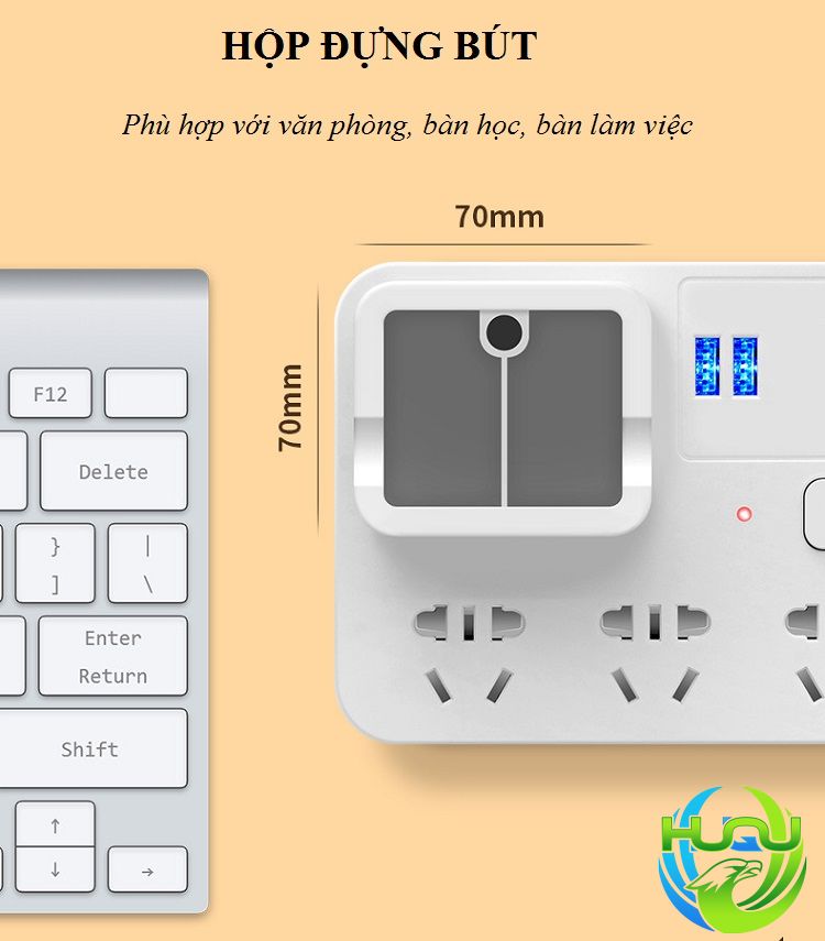 Hình ảnh Đèn Bàn Điều Khiển Từ Xa Huqu Tích Hợp Hộp Đựng Bút ,Ổ Cắm Điện Và Cổng Sạc USB HQ-T3 -Hàng Chính Hãng .