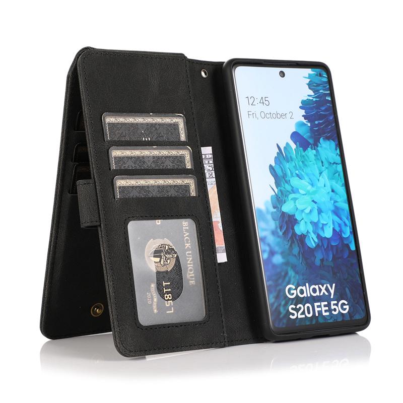 Bao da điện thoại kiểu ví gập nam châm có dây khóa kéo cho Samsung A11 A21S A31 A51 A71 A81 A91 Note10 S10 Lite