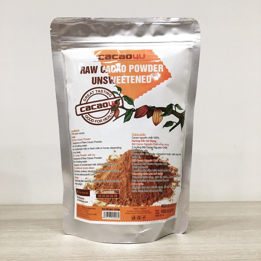 Cacao nguyên chất không đường - hỗ trợ giảm cân - túi 500g - Cacao4U