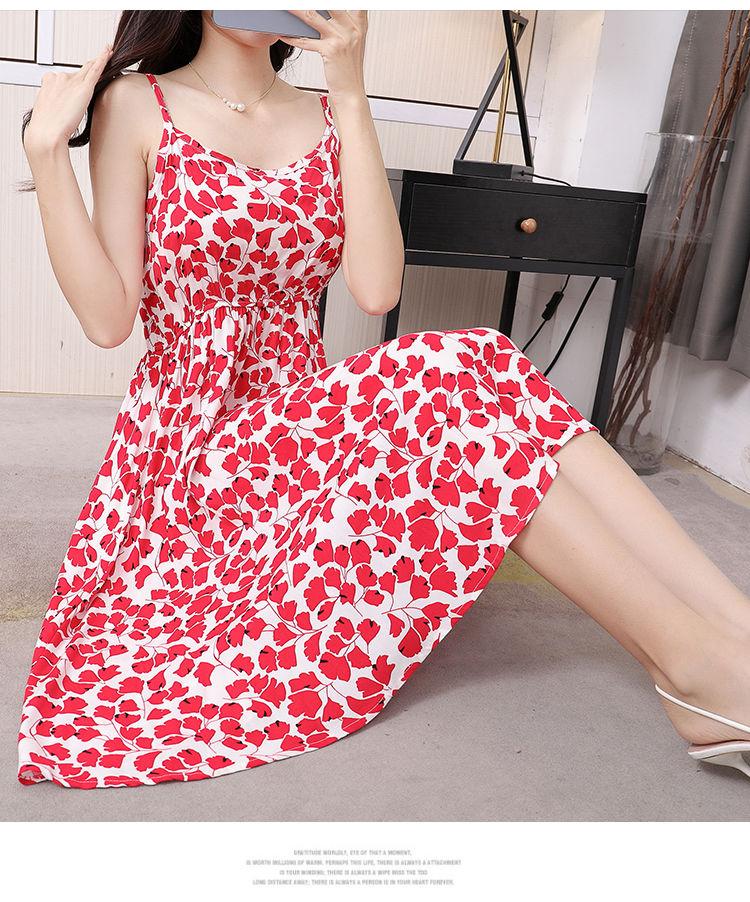 DONGSHOP Mùa hè 2023 Hàn Quốc phiên bản có thể điều chỉnh treo vest đầm mỏng mỏng trung bình dài hoa bãi biển váy