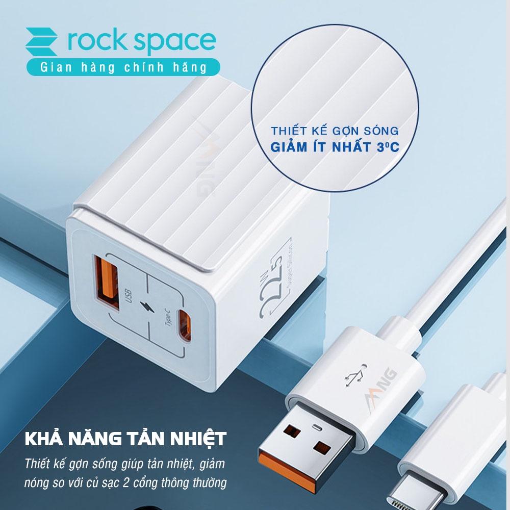 Củ Sạc Nhanh Rockspace T66 mini dành cho Iphone , 2 cổng USB - TypeC chuẩn PD 22.5W - Hàng chính hãng bảo hành 1 năm