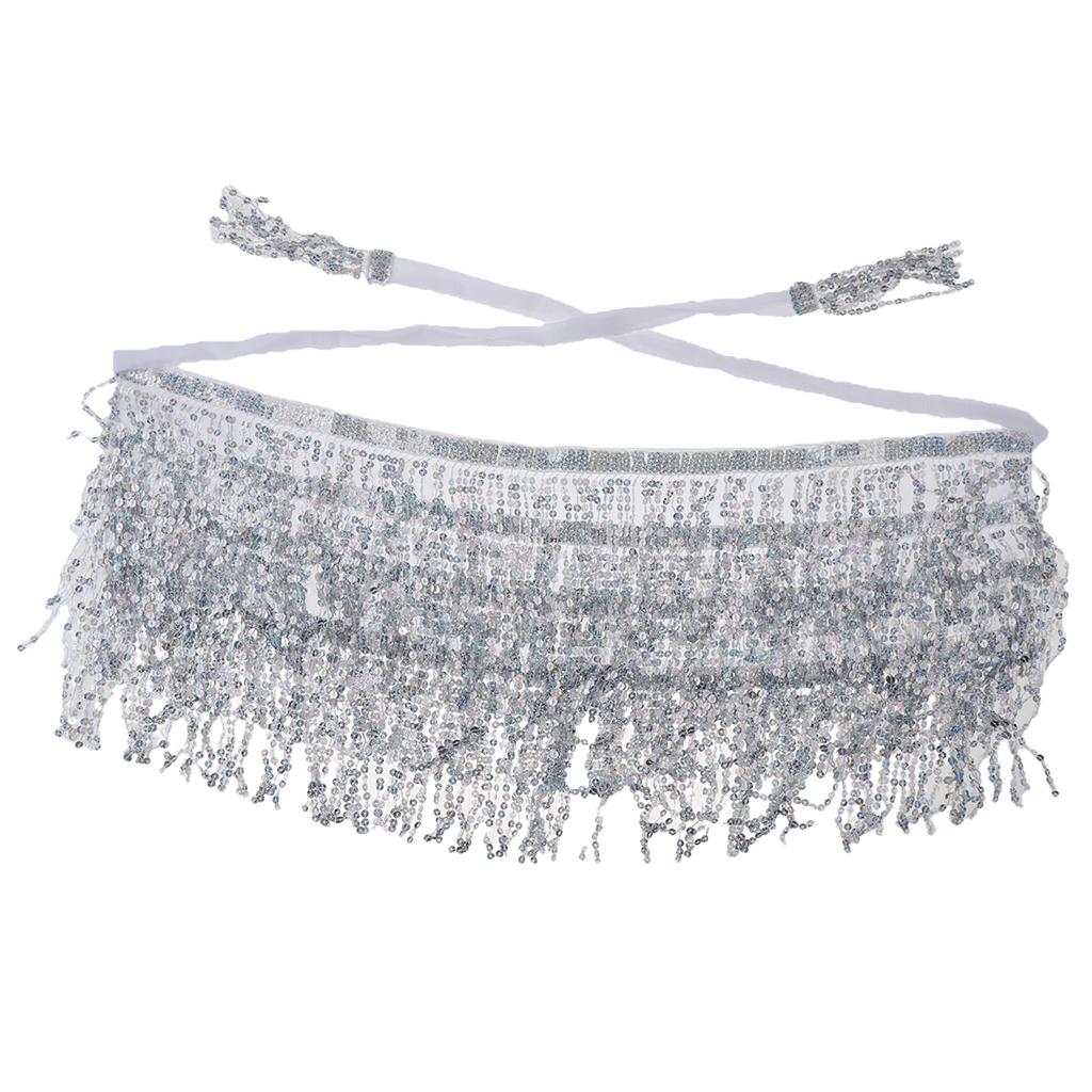 2 Pcs Women Fashion Belly Dance Hip Scarf Mini Skirt With Fringe Fancy Dress