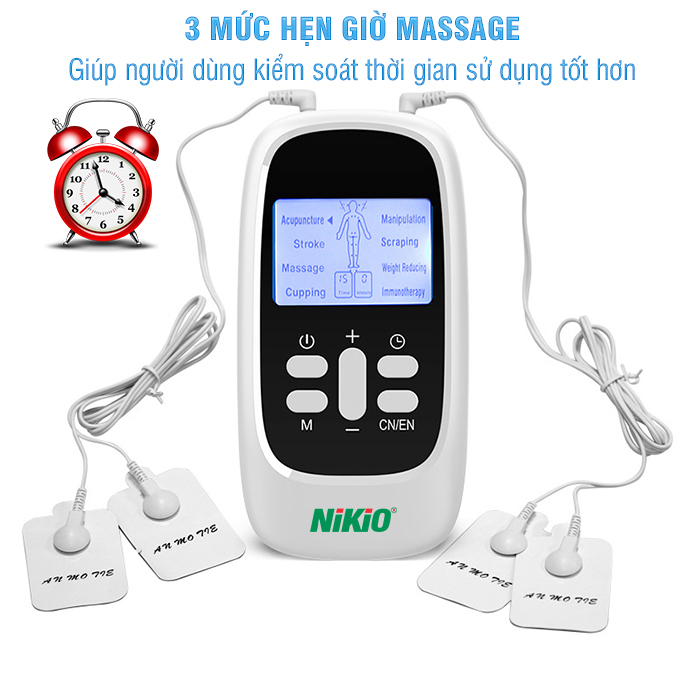 Máy Massage Xung Điện Nikio NK-100 - Trị Liệu Đau Nhức Cơ Bắp, Cải Thiện Căng Thẳng, Mệt Mỏi, 4 Miếng Dán Matxa Thư Giãn Toàn Thân, 8 Chế Độ, 15 Cường Độ Tùy Chỉnh - Dòng Pin Sạc Tiện Dụng