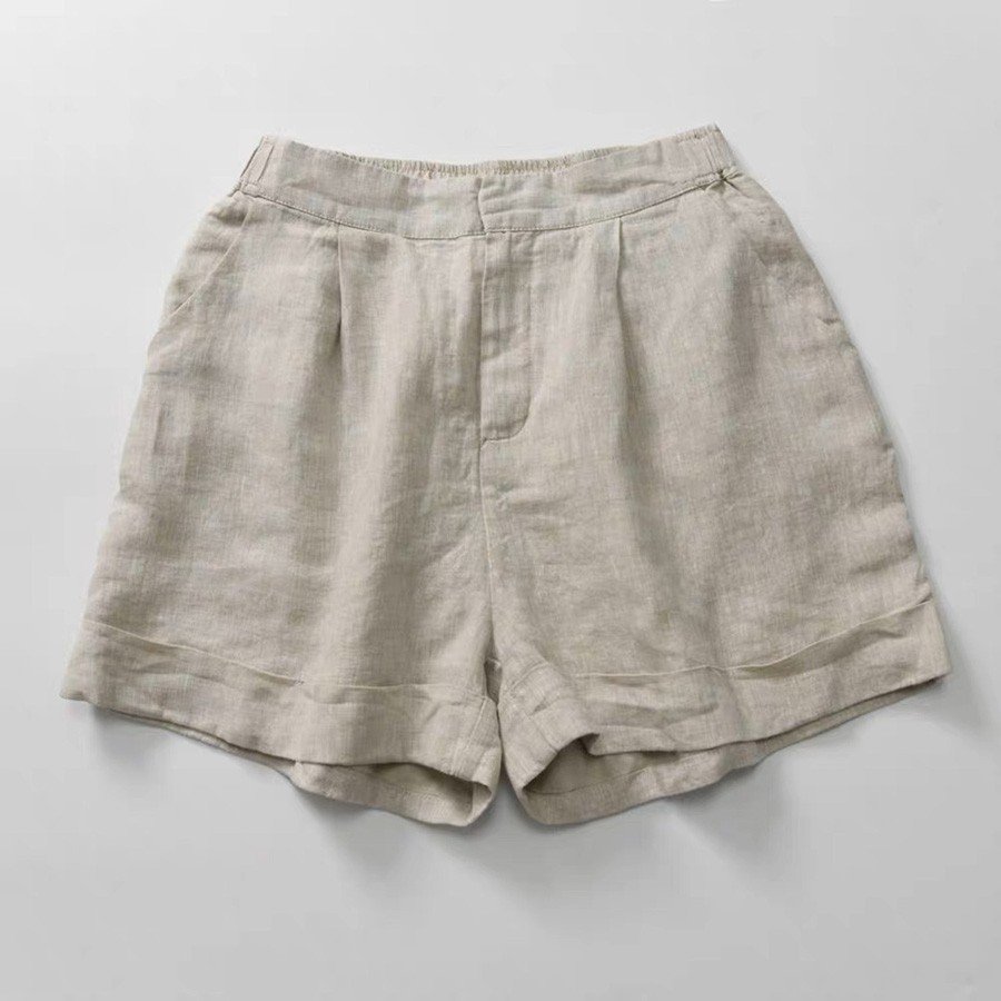 Quần sóc nữ ống rộng Linen Bột Premium xắn gấu lưng chun, có 3 màu lựa chọn