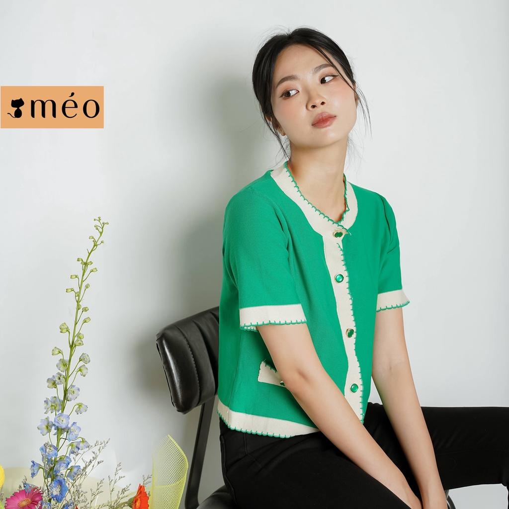 Áo len dệt kim croptop nữ Méo shop tay ngắn dáng rộng cardigan cộc tay có cúc Green