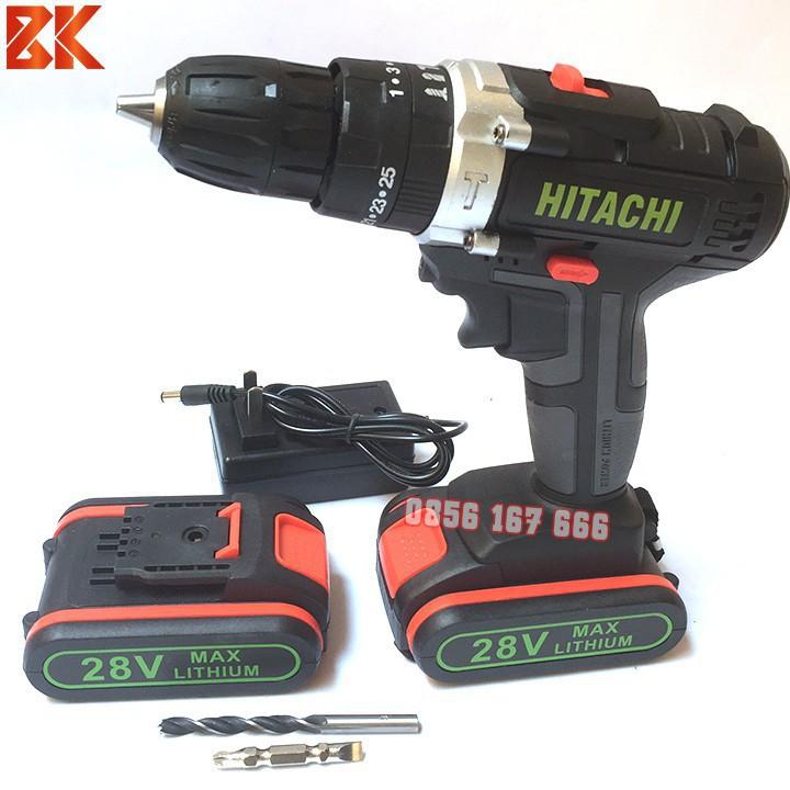 Máy Khoan Pin HITACHI 28V (Có Búa) 3 chức năng - Pin Chuẩn 5 CELL- Đảo Chiều - Máy Bắt Vít