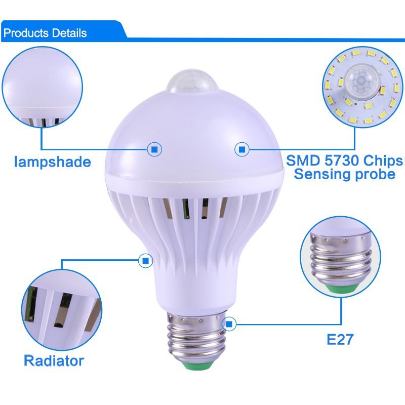 Bóng Đèn LED E27 220V 110V PIR 5W 7W 9W Cảm Biến Chuyển Động Thông Minh