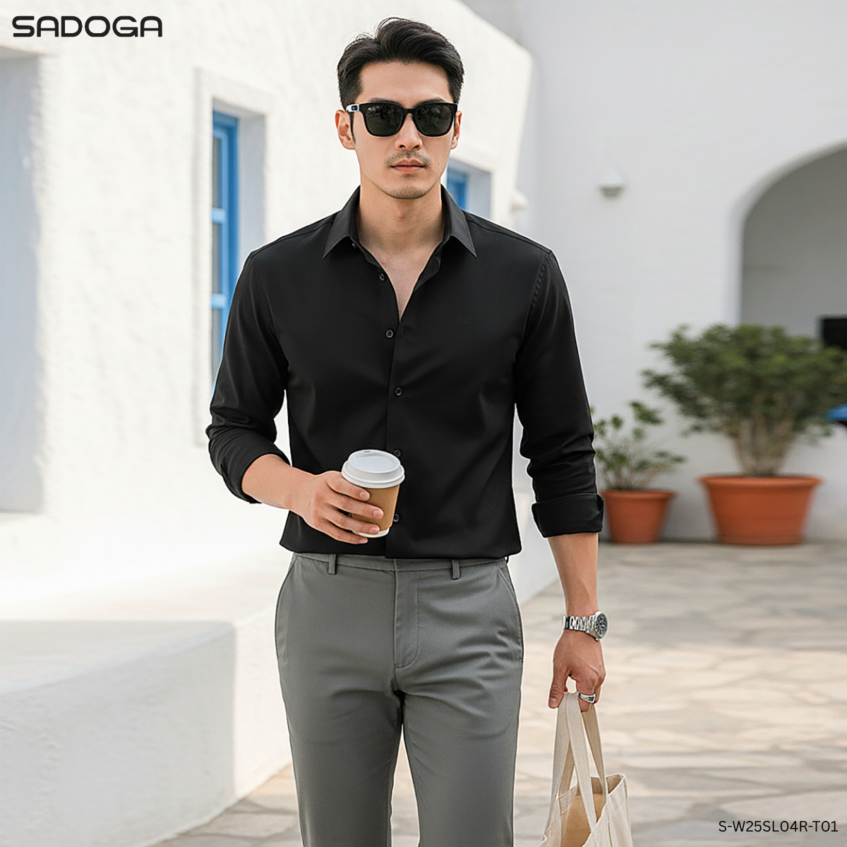 Áo Sơ Mi Nam Sadoga Dài Tay Regular Fit Không Túi, Thoáng Mát Nhanh Khô S-W25SL04R