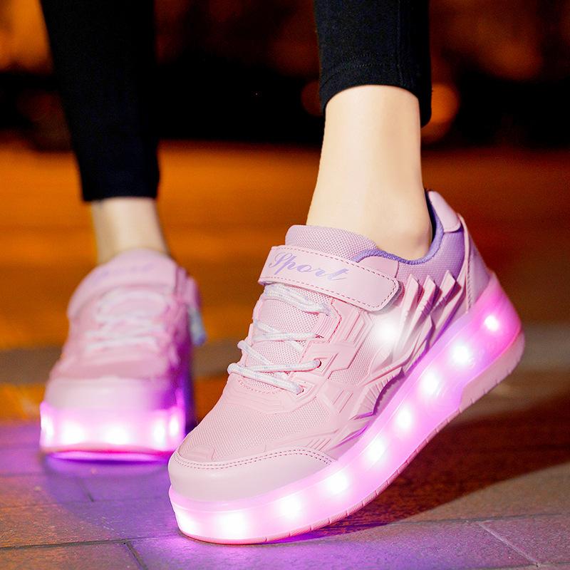 Giày trẻ em Giày giày trượt băng SKATE SKATE 2 Bánh xe Giày thể thao biến dạng trẻ em Color: E pink Shoe Size: 29