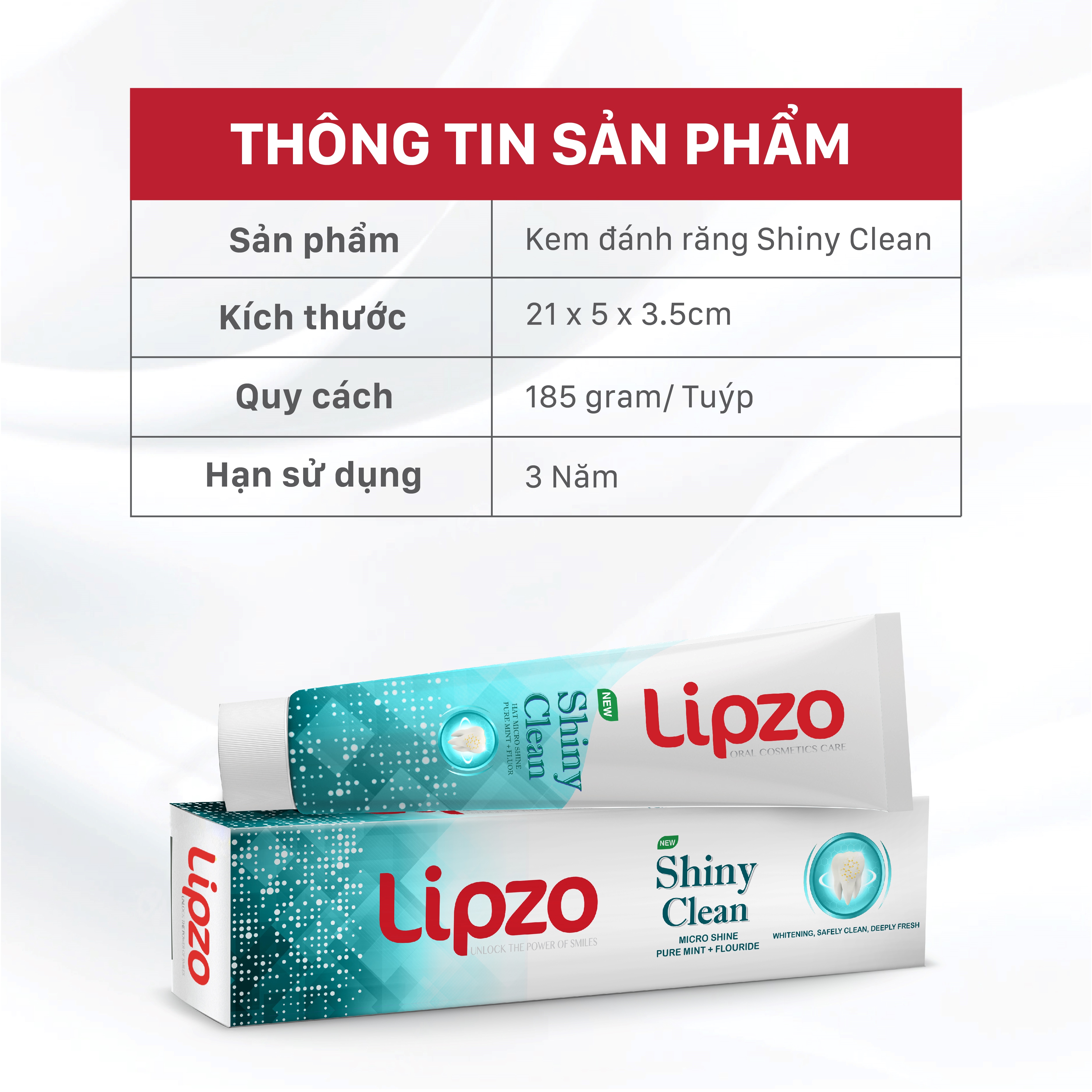 Kem Đánh Răng Lipzo Shiny Clean Vị The Mát Diệt Khuẩn 185g Khử Mùi, Không Bào Mòn Men Răng Từ Khoáng Chất Vỏ Sò