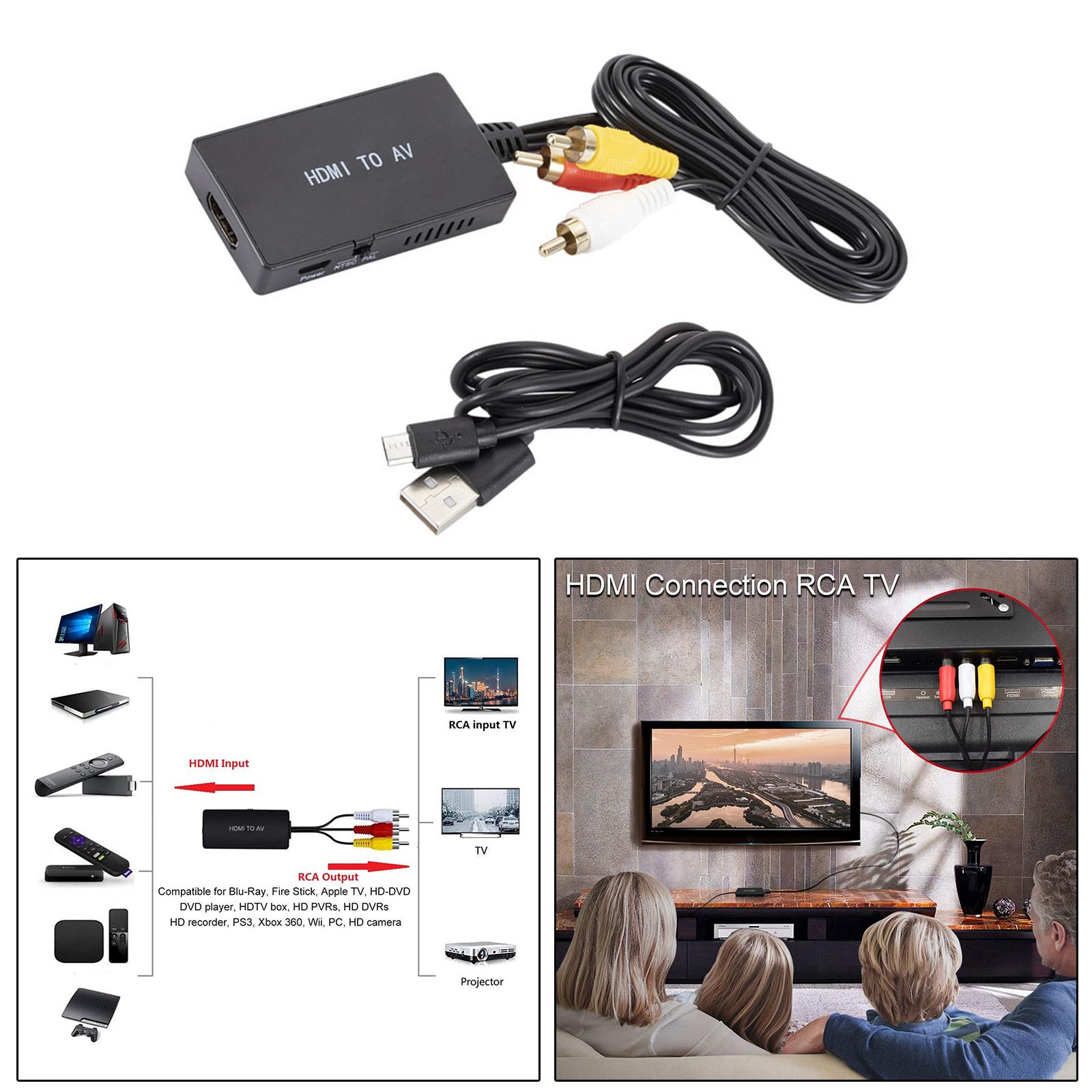 HDMI to AV Converter Video Audio Supports NTSC 1080P for Stick TV HD Box