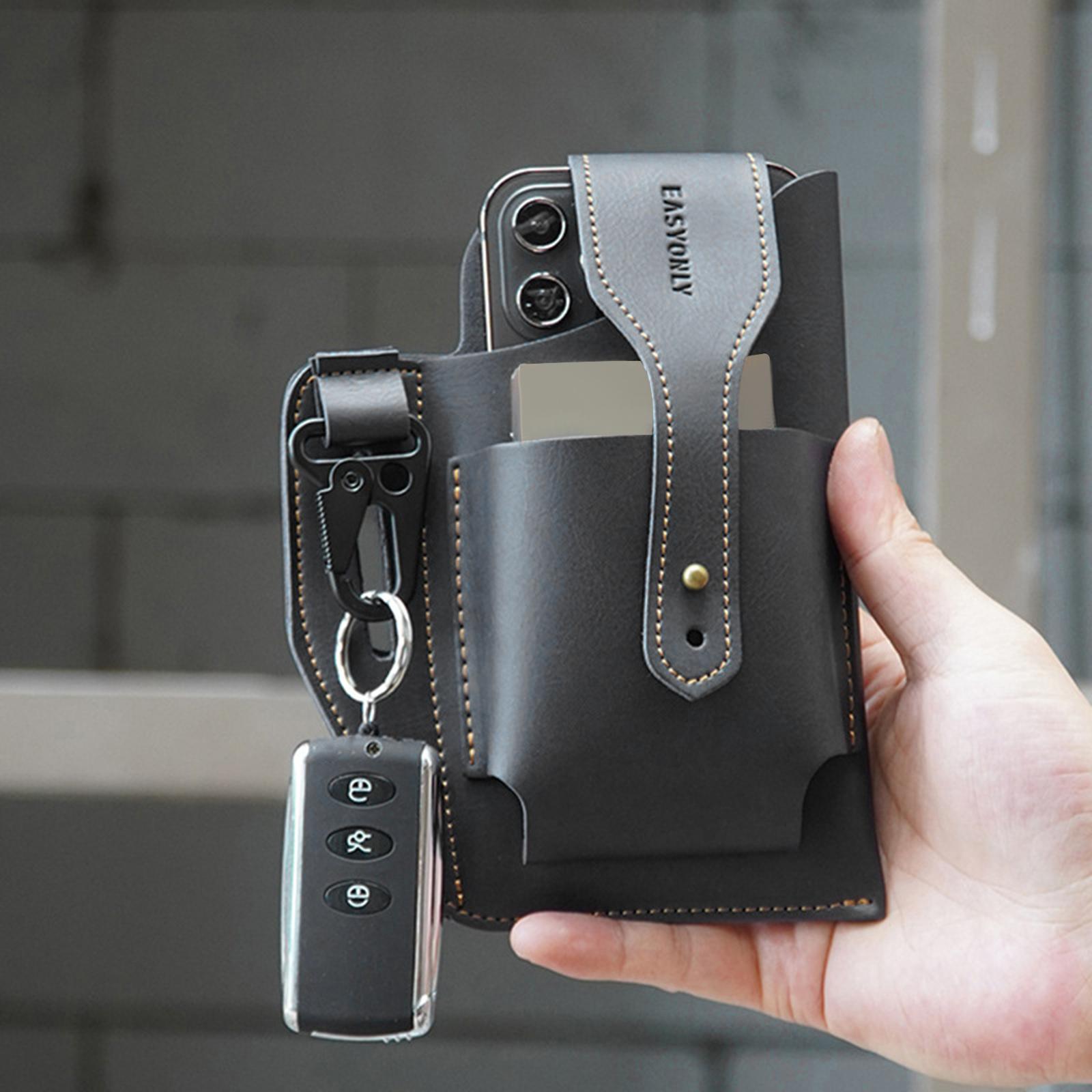 Vintage Men Waist Multifunction PU Leather Phone Case Waist Cover , Black