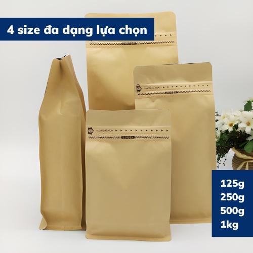 Túi giấy kraft có van 1 chiều túi 4 cạnh có zip gói hàng đựng thực phẩm bao bì đựng cà phê giúp tái dùng lần