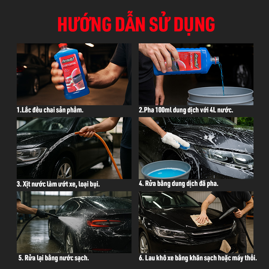Dung Dịch Rửa Xe Ceramic SiO2 FORMULA 1 617700 946ml 2 Trong 1 Rửa &amp; Phủ Bóng Chống Tia UV - Nhập Khẩu Chính Hãng