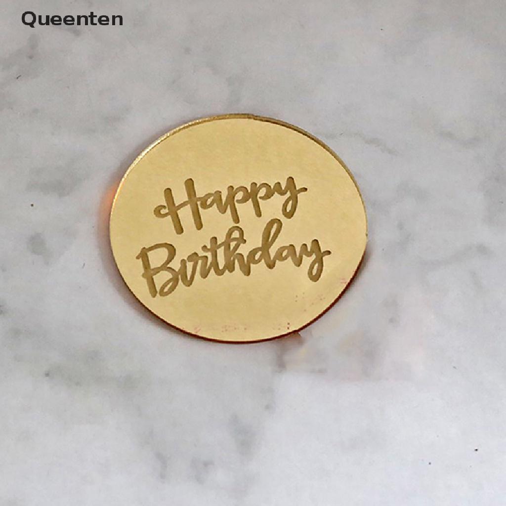 Queenten 10pcs Happy Birthday Cupcake Topper Acrylic Rose Gold Circle Cake Topper QT