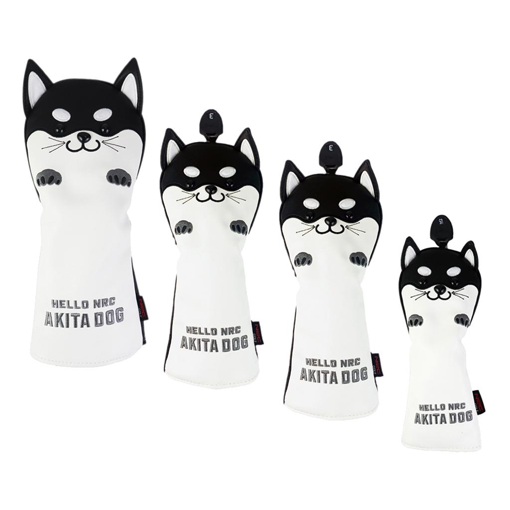4x Golf Wood Head Covers No. 1 3 5 UT Driver Headcover Cute AKITA Dog Club Cover