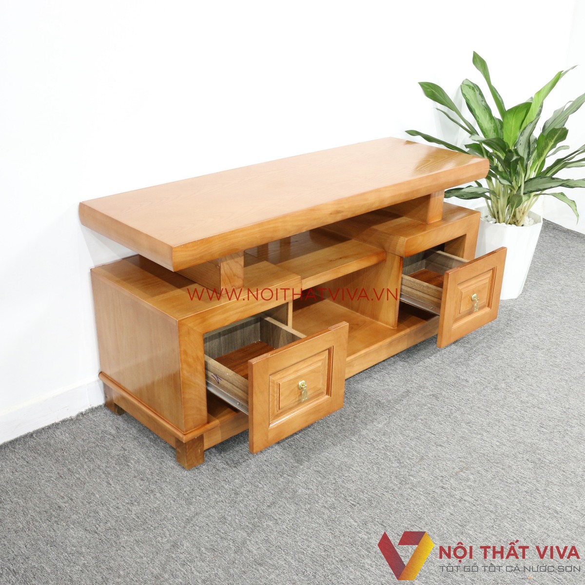 Kệ Tivi Gỗ Sồi Nga Sơn Màu Cánh Gián Đẹp Giá Rẻ