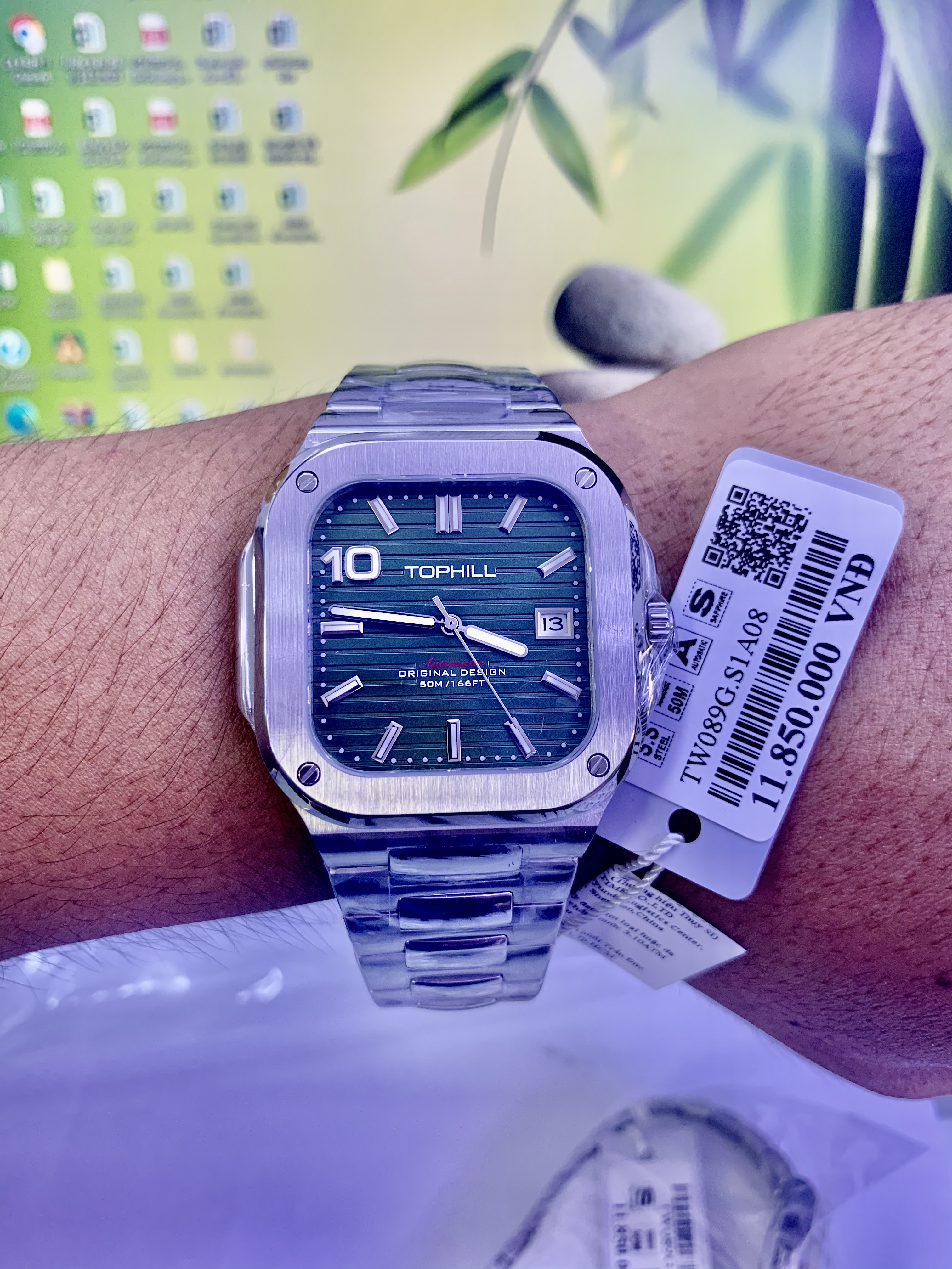 ĐỒNG HỒ TOPHILL TW089G.S1A08 Nam máy automatic kính sapphire size 37,5x39mm 5ATM