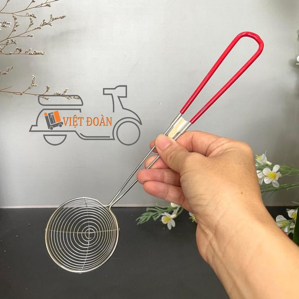 VỢT VÒNG TRÒN inox dày - cán nhựa đỏ . Múc thạch, trân châu, vợt xương. Hàng đẹp, chắc chắn, nhiều size