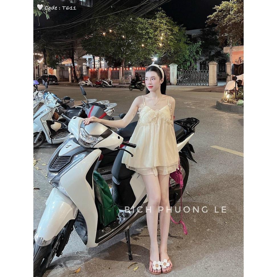 SET ĐI CHƠI, SET 2 MÓN ÁO TƠ 2S CÚP NGỰC NHÚNG XÒE PHỐI QUẦN ĐÙI CỰC XINH IU - Brown