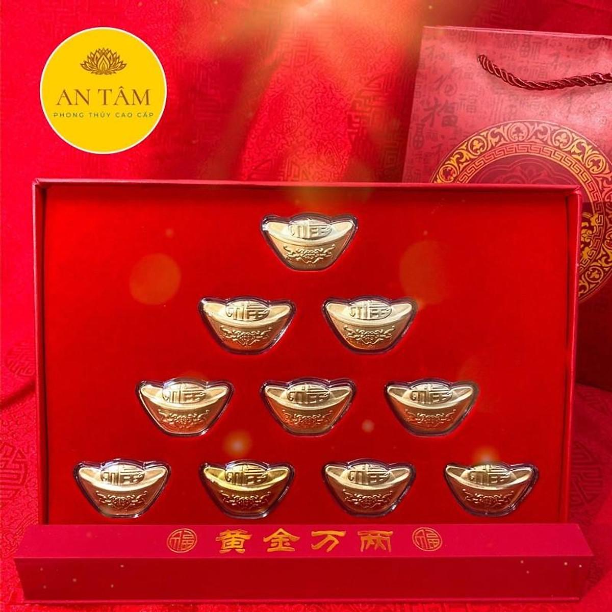 Hộp Quà Tết 10 Thỏi Kim Nguyên Bảo Phong Thủy - Quà Tặng