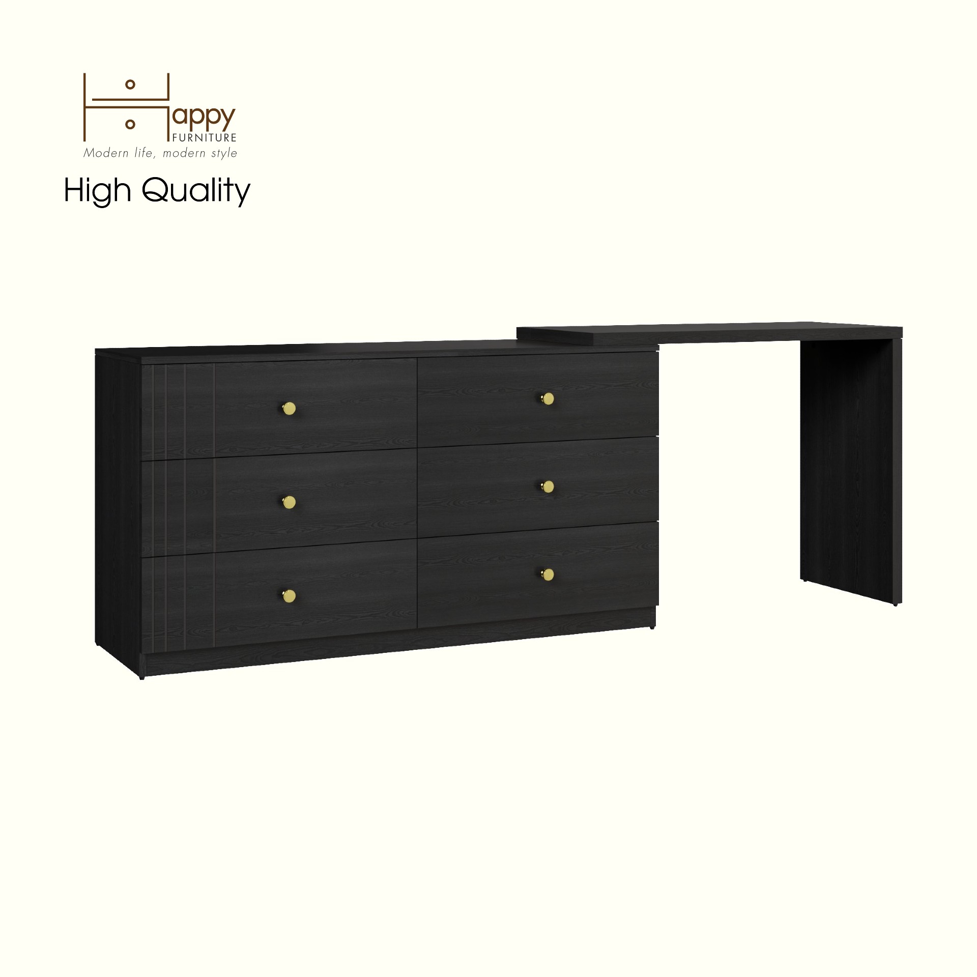 HAPPY FURNITURE , Tủ lưu trữ 6 ngăn kéo kết hợp bàn - VENNI , BAN_120 , 220cm x 45cm x 78cm DxRxC