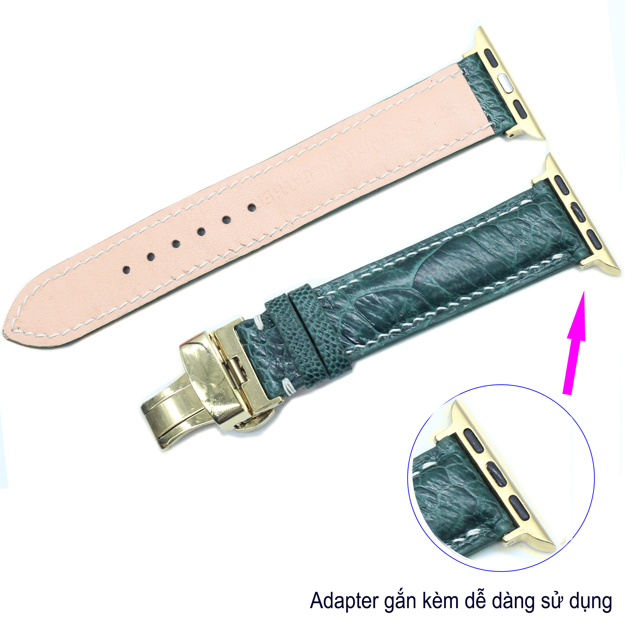 [Đà Điểu Vân To Khóa Gập] Dây Đeo Thay Thế Dành Cho Apple Watch Da Đà Điểu Hoàn Thiện Thủ Công, Dây Da Apple Watch Series 2,3,4,5,6,7 Size 38mm,40mm,41mm,42mm,44mm,45mm Chính Hãng Songhan Leather