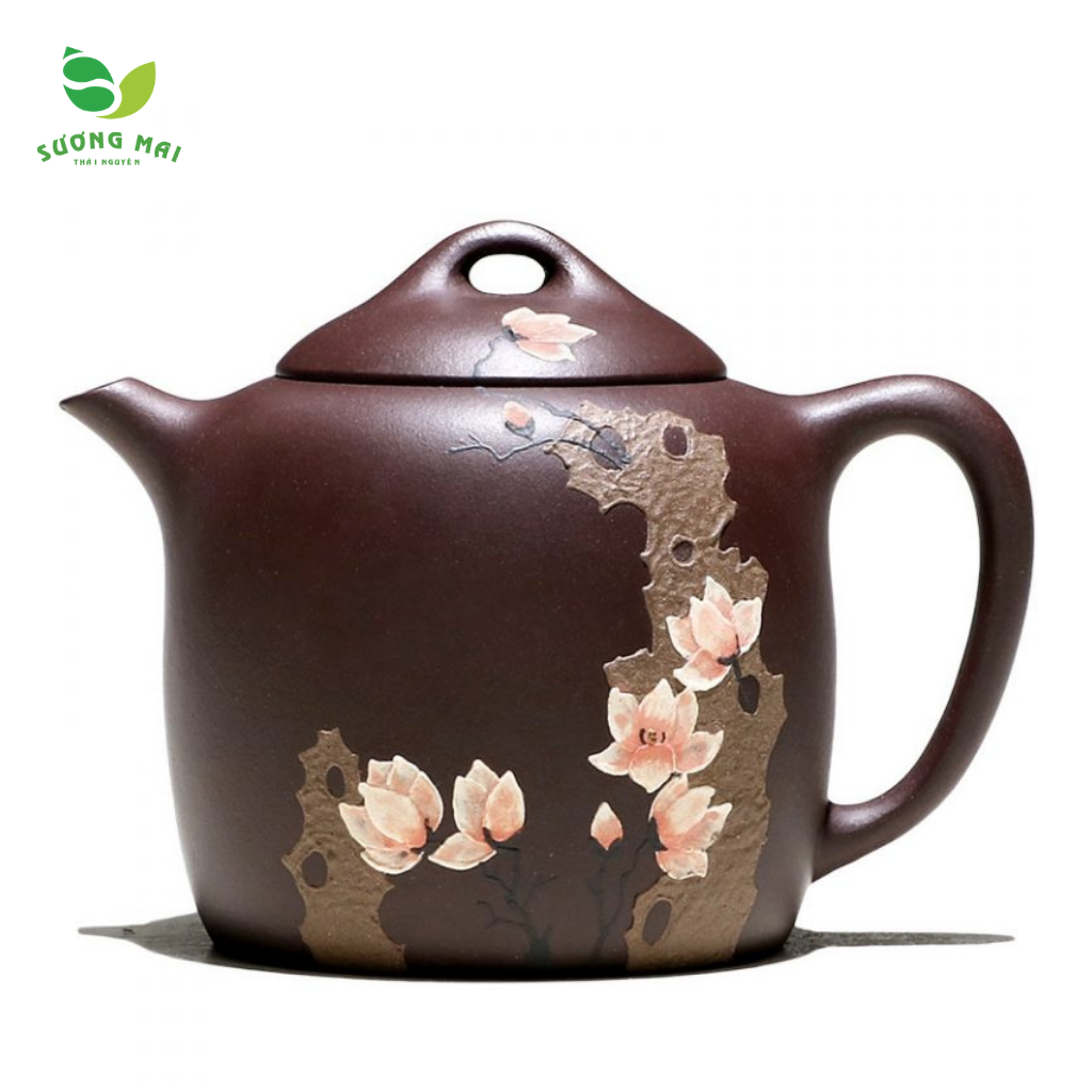 Ấm Tử Sa Tần Quyền, Nguyên Khoáng SƯƠNG MAI Chế Tác Thủ Công Nhiều Họa Tiết 310ml SM00271