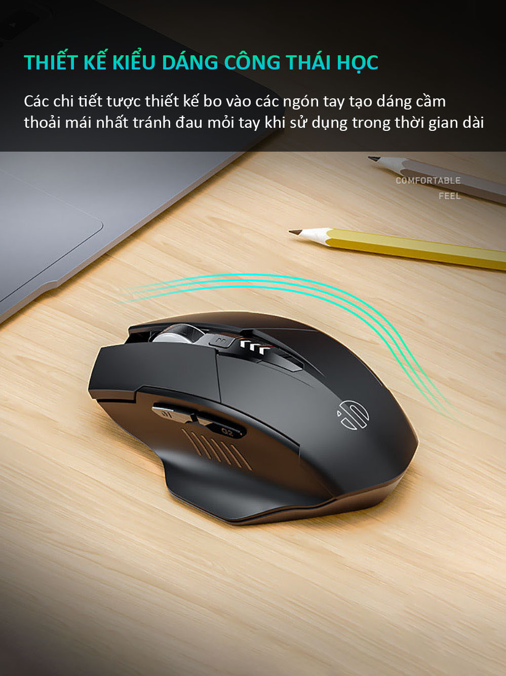 ￼Chuột gaming không dây bluetooth sạc pin TEKKIN Inphic A1 cho game thủ chơi game chuyên nghiệp kết nối Bluetooth và wireless 2.4G - hàng chính hãng