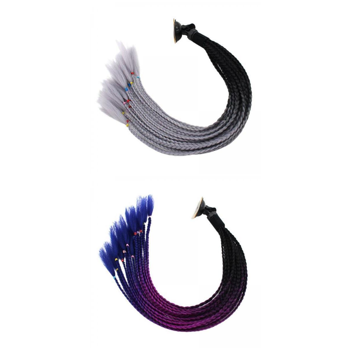 2x 55cm Hair Helmet Pigtail Gradient Ponytail for Motorcycles