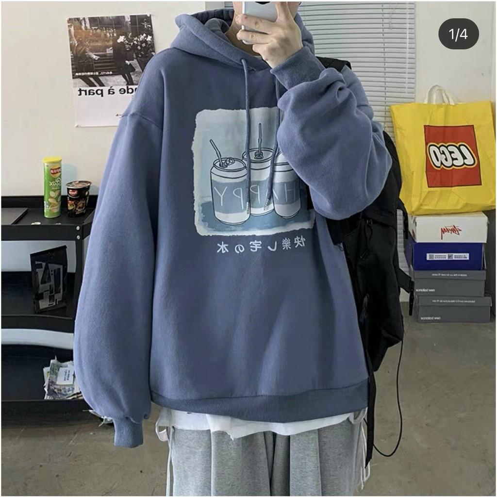 Hình ảnh Áo hoodie tay dài dáng rộng in hình 3 lon nước phong cách hip hop thoải mái cho nam/cặp đôi