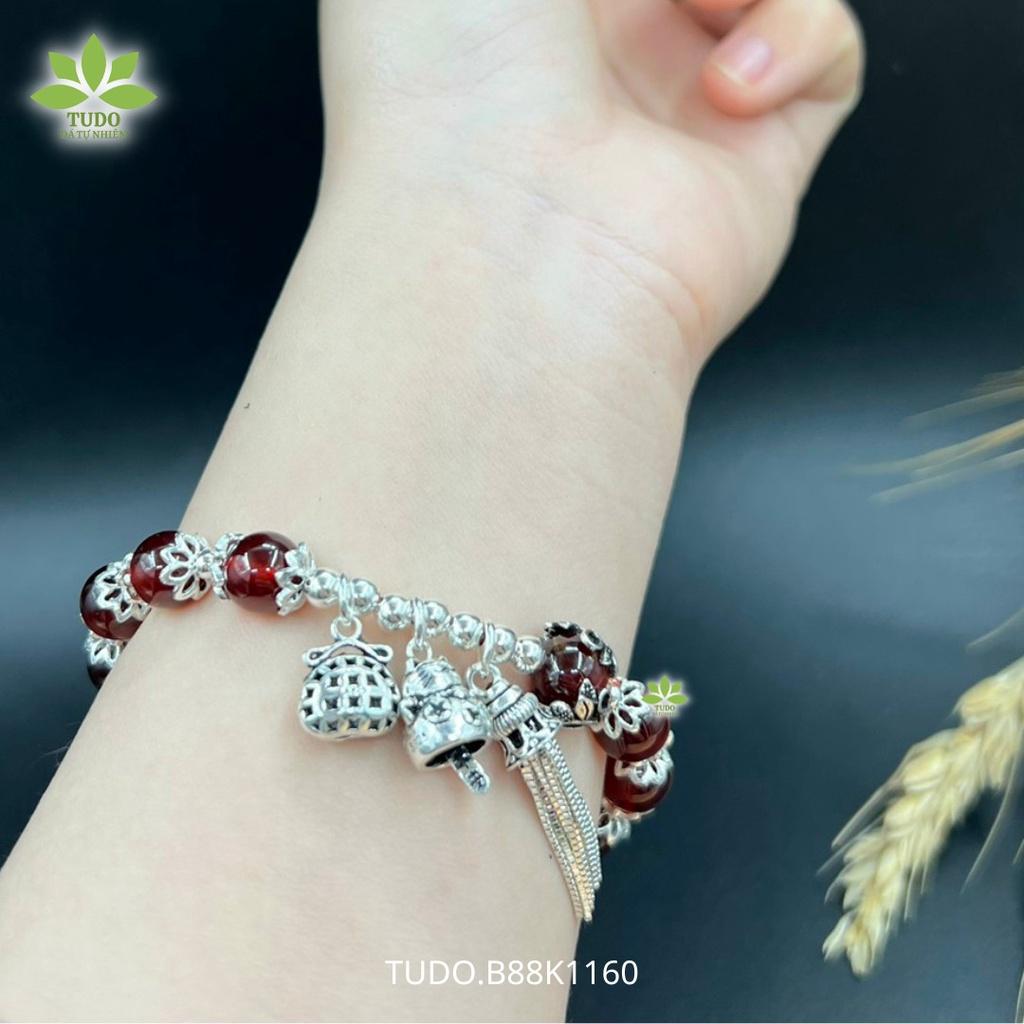 Vòng Tay Nữ Đẹp - Vòng Phong Thủy Mệnh Hỏa, Thổ TUDO VCBGARN AG925 B88K1160 Charm Tua Rua, Hoa, Mèo - Tài Lộc