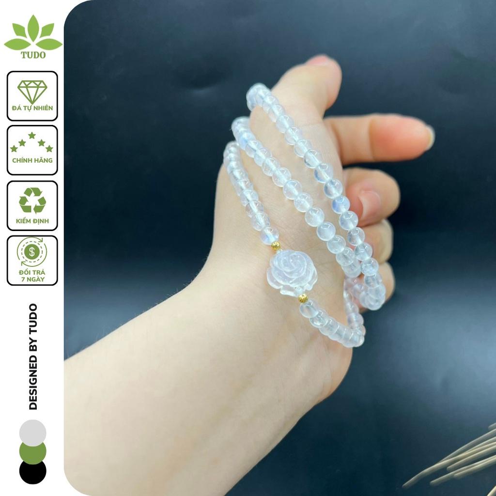Vòng Phong Thủy Mệnh Kim Thủy TUDO VCVMOON AU10K Charm Hoa Mẫu Đơn, Chuỗi hạt quấn 3 vòng B22K1100