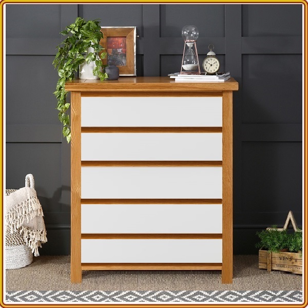 Tủ 5 ngăn kéo Tundo kiểu đứng màu vàng phối trắng 80 x 40 x 120 cm