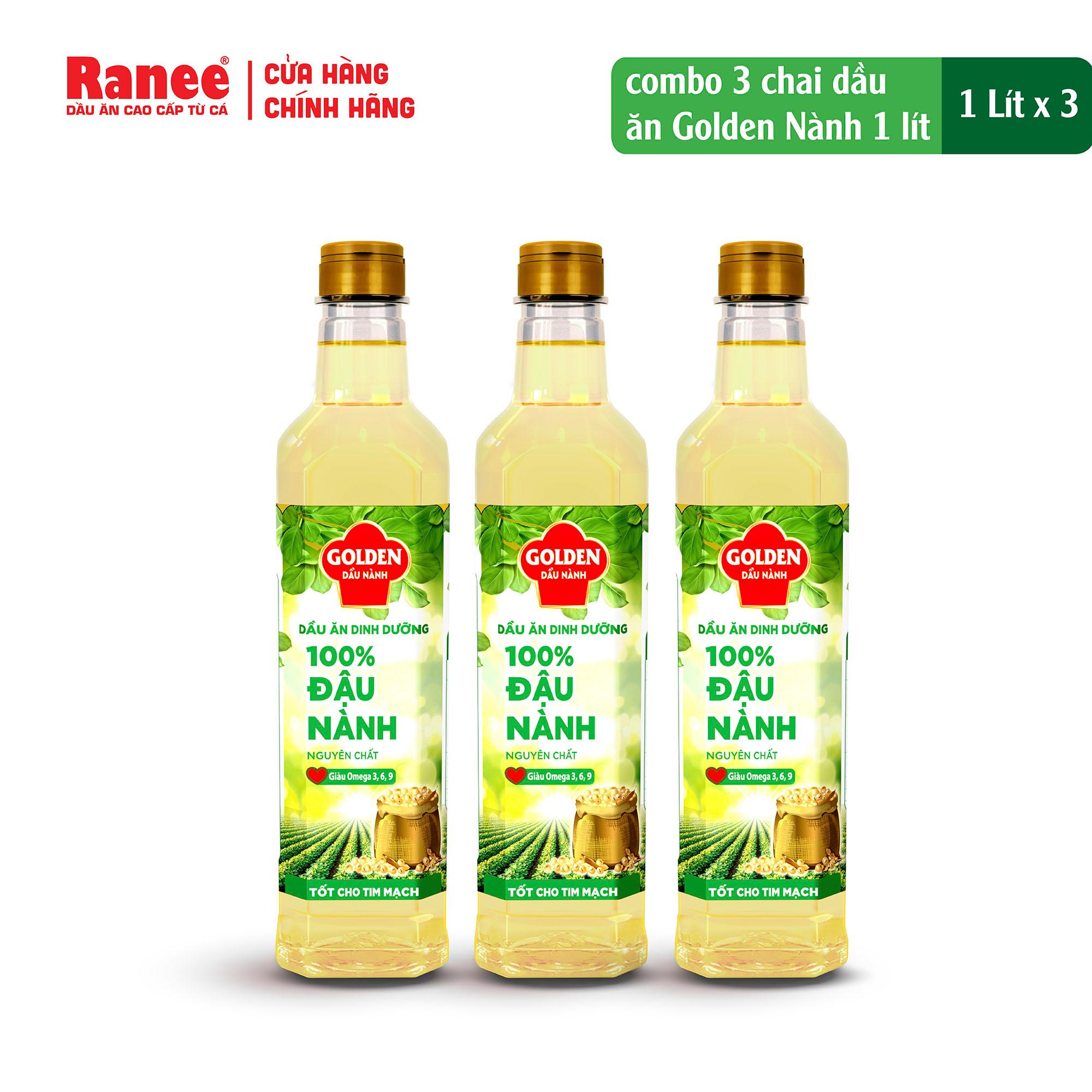 Combo 3 chai Dầu Đậu Nành cao cấp Golden 1 lít (1 lít/chai x 3 chai)