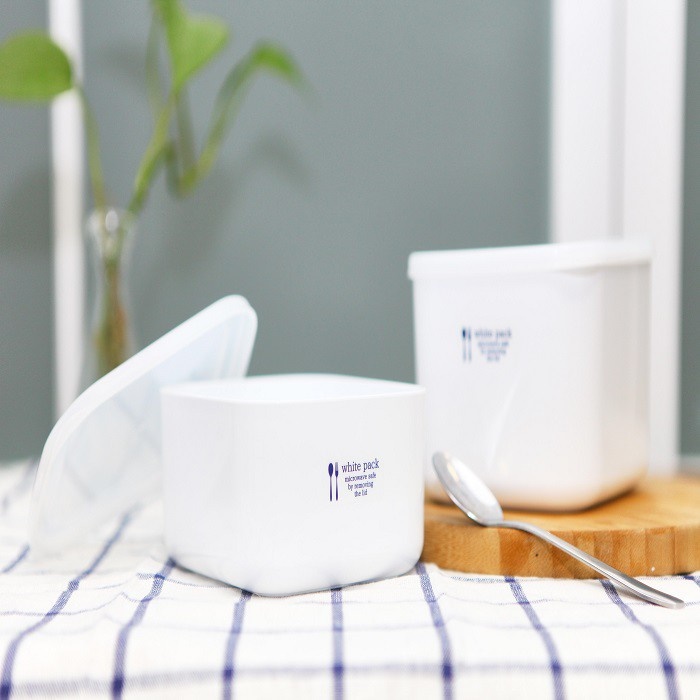 Set 2 hộp hình vuông đựng & bảo quản thực phẩm White Pack 190ml thích hợp dùng trong lò vi sóng - MADE IN JAPAN