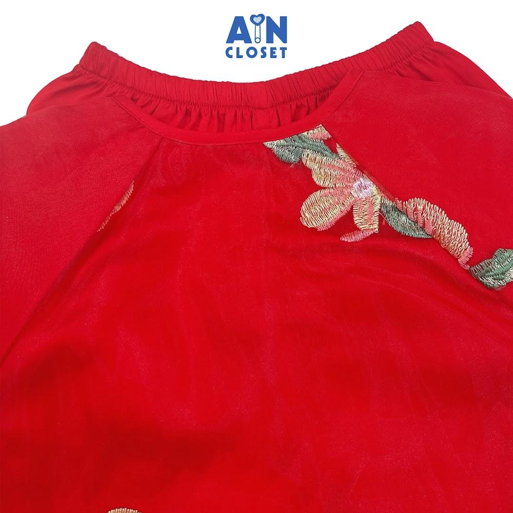 Bộ quần áo Bà Ba Dài tay ngắn bé gái họa tiết Mẫu Đơn Đỏ Tơ - AICDBGK0BPD8 - AIN Closet